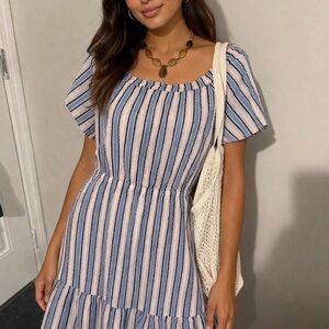 J. Crew Blue & White Striped Midi Dress